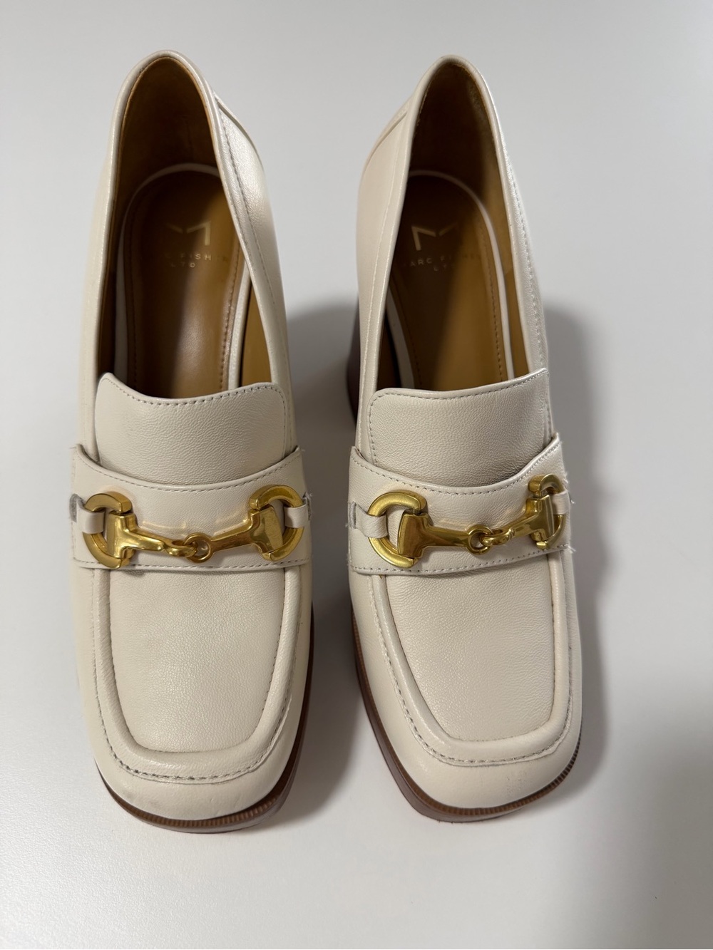 Marc Fisher LTD Cream Horsebit Platform Loafers Heels 7.5
